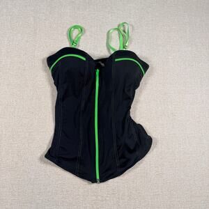 Women's Green Corset Top Large Rave zip up sexy lime going out